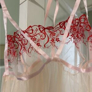 Adore me Red and Pink Lace Chemise NWT